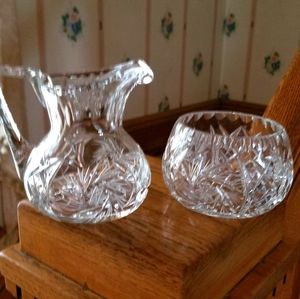 Crystal sugar bowl and creamer